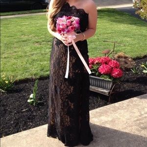 Black and nude lace prom dress